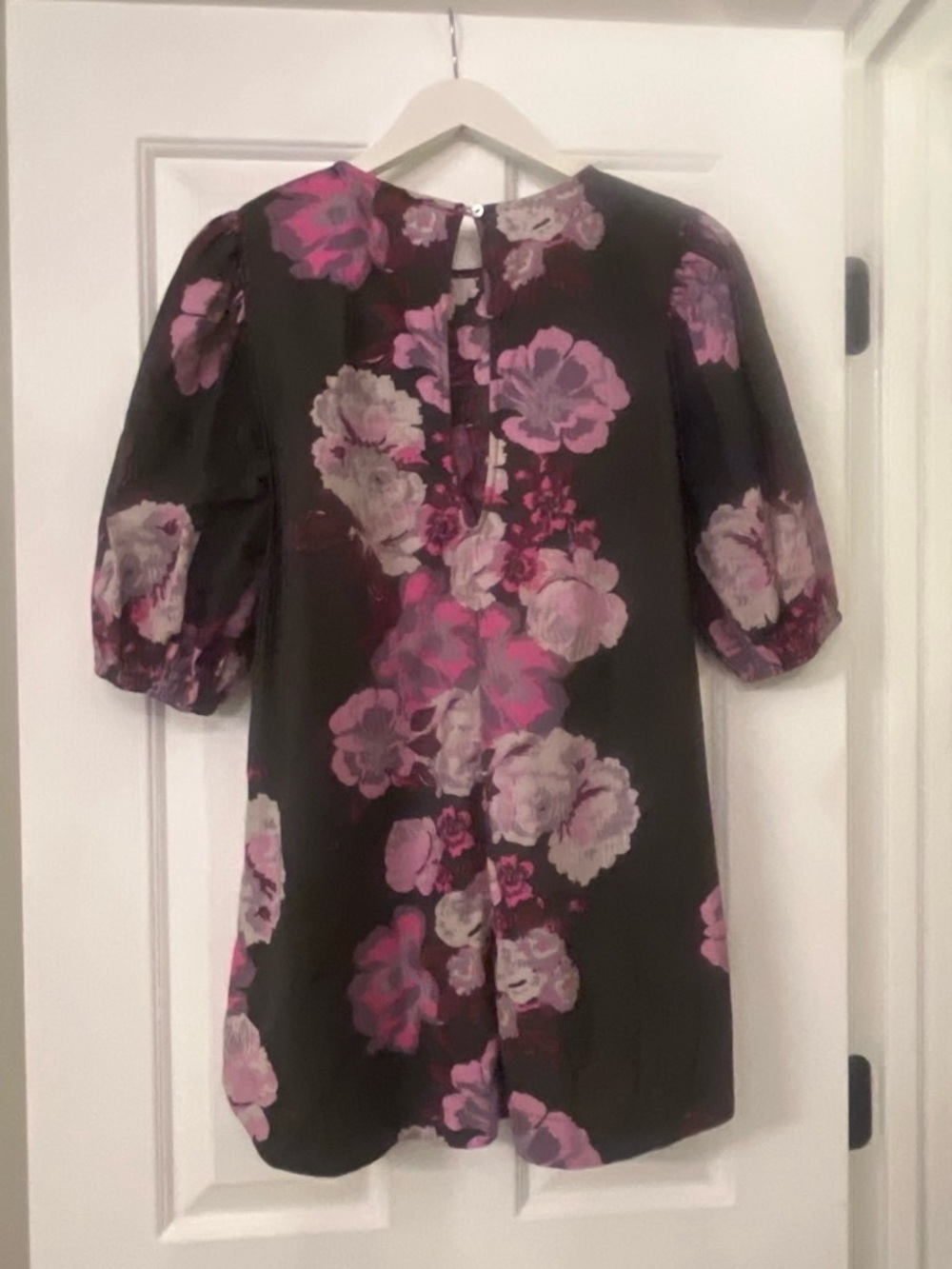 Free People Black Floral Shift Dress with Pink & Lavender Blooms